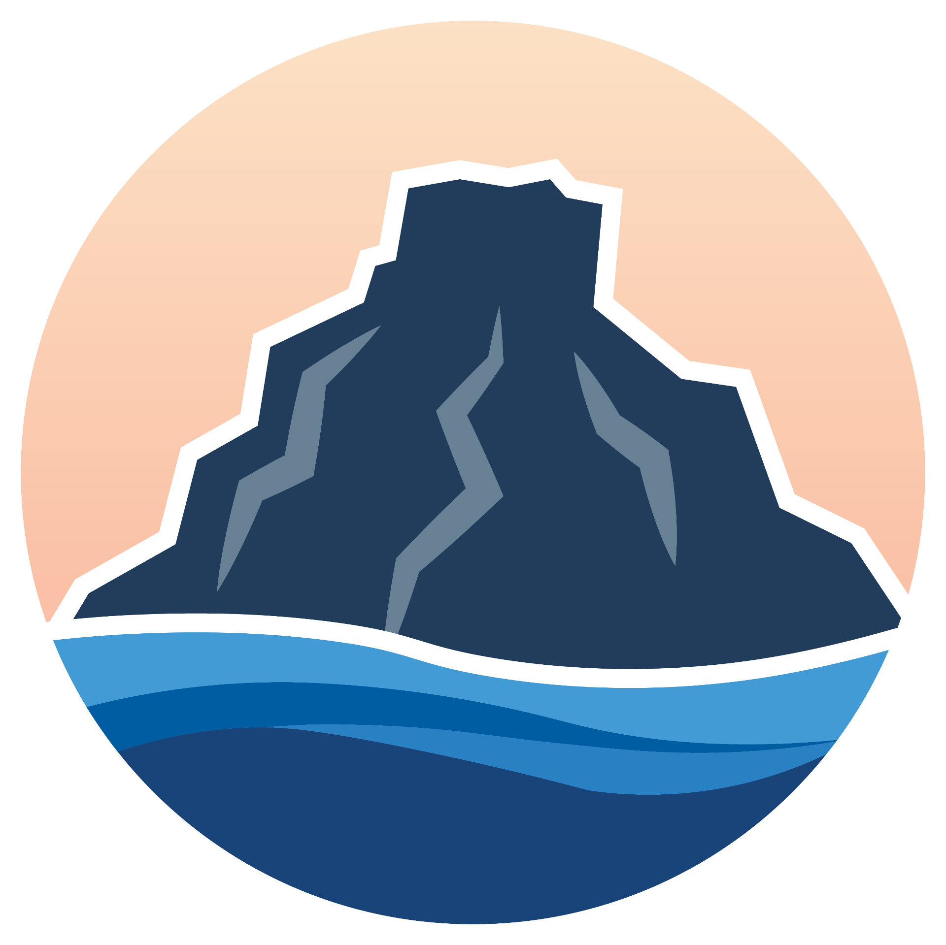 Skaros Consulting logo — mountain rising from the sea at sunset
